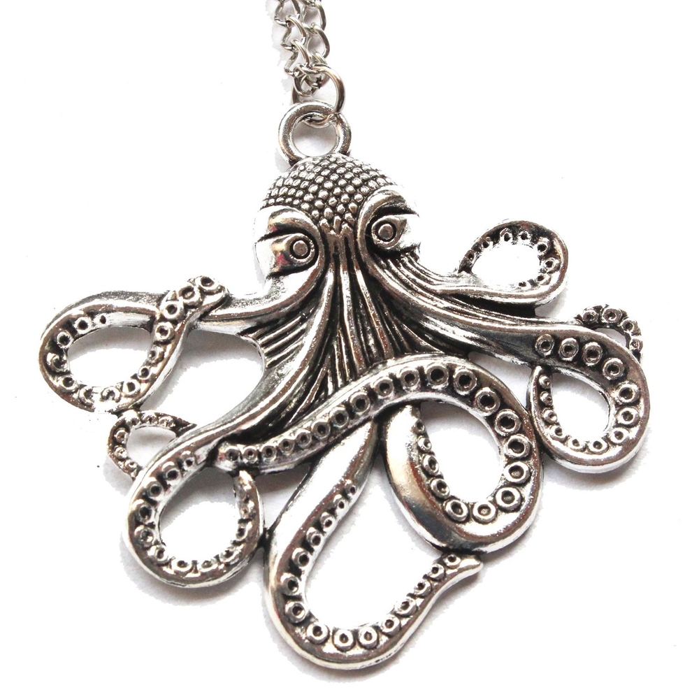 Antique Silver Octopus Necklace Octopus Pendant